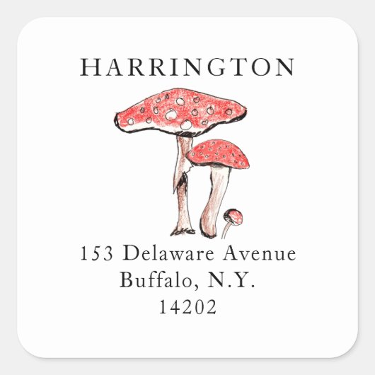 Wilde paddenstoelen Katoen, met de hand getrokken Vierkante Sticker (Voorkant)