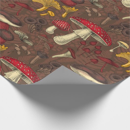 Wilde paddenstoelen op bruin cadeaupapier (Hoek)