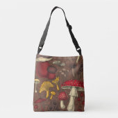 Wilde paddenstoelen op bruin crossbody tas (Achterkant)