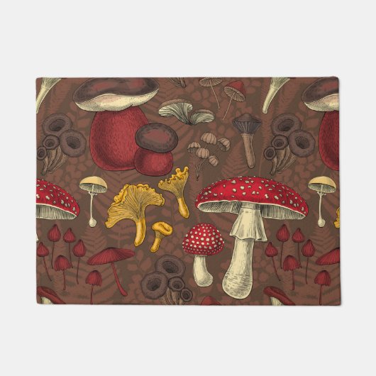 Wilde paddenstoelen op bruin deurmat (Voorkant)