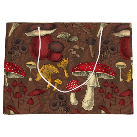 Wilde paddenstoelen op bruin groot cadeauzakje (Voorkant)