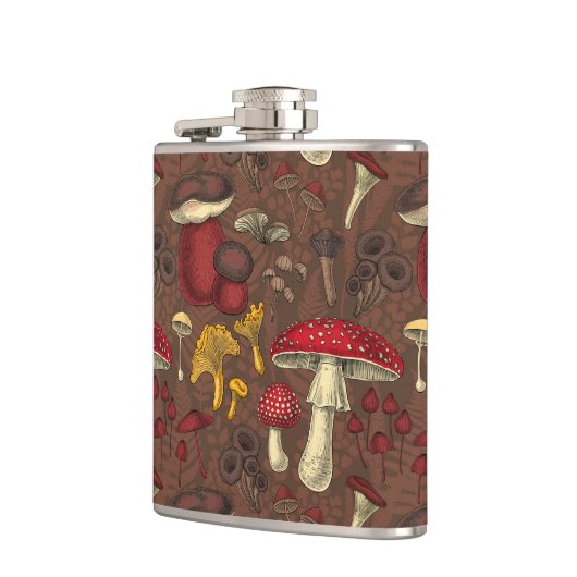 Wilde paddenstoelen op bruin heupfles (Links)