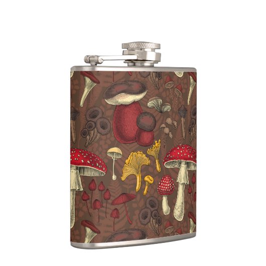 Wilde paddenstoelen op bruin heupfles (Rechts)