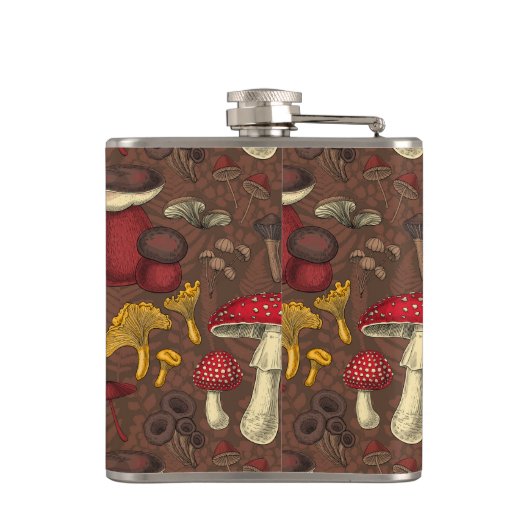 Wilde paddenstoelen op bruin heupfles (Achterkant)