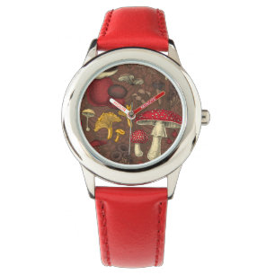 Wilde paddenstoelen op bruin horloge