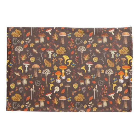 Wilde paddenstoelen op bruin kussensloop (Achterkant-Links)