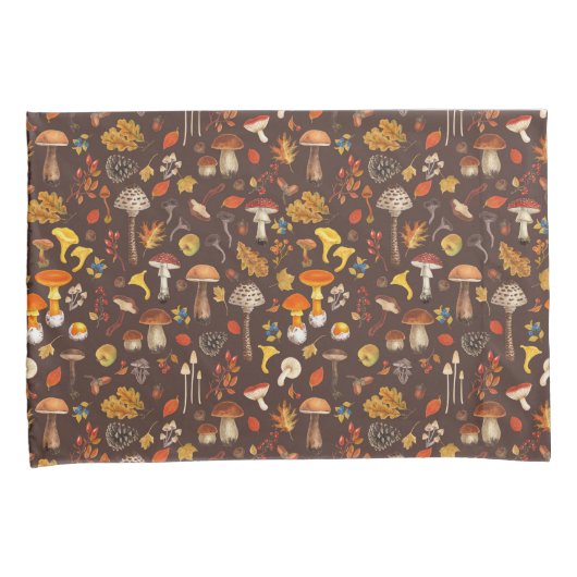 Wilde paddenstoelen op bruin kussensloop (Voorkant-Rechts)