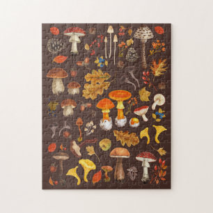 Wilde paddenstoelen op bruin legpuzzel