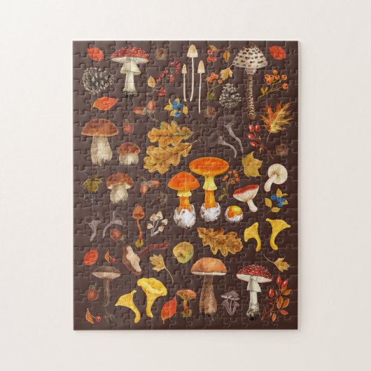 Wilde paddenstoelen op bruin legpuzzel (Verticaal)