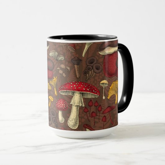 Wilde paddenstoelen op bruin mok (Voorkant rechts)