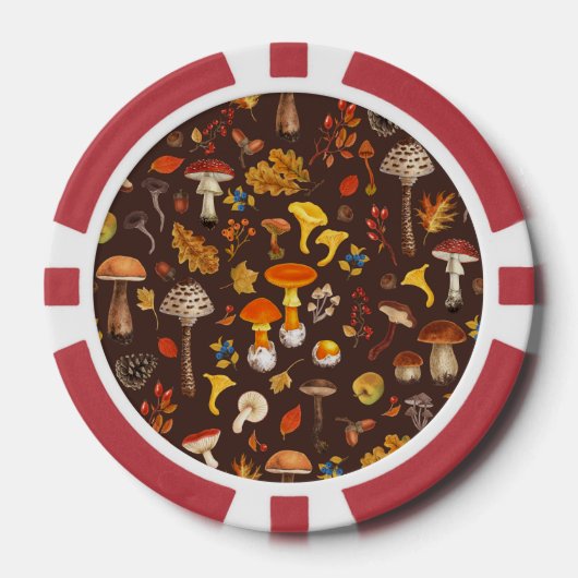 Wilde paddenstoelen op bruin poker chips (Voorkant)