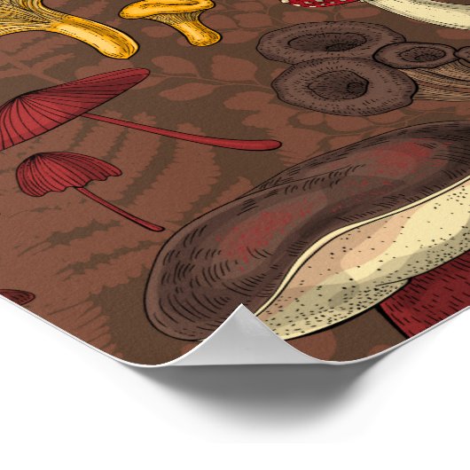 Wilde paddenstoelen op bruin poster (Hoek)