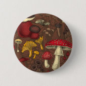 Wilde paddenstoelen op bruin ronde button 5,7 cm (Voorkant)