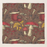Wilde paddenstoelen op bruin sjaal<br><div class="desc">Handgetrokken vectorpatroon met diverse wilde paddenstoelen</div>