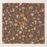 Wilde paddenstoelen op bruin sjaal<br><div class="desc">Stap in een bos wonderland met dit patroon met een scala aan wilde paddenstoelen,  herfstbladeren,  bessen en eikels. Elk element,  geschilderd in rijke herfstkleuren,  brengt de essentie van het bos tot leven en toont de verscheidenheid en charme van de natuur.</div>
