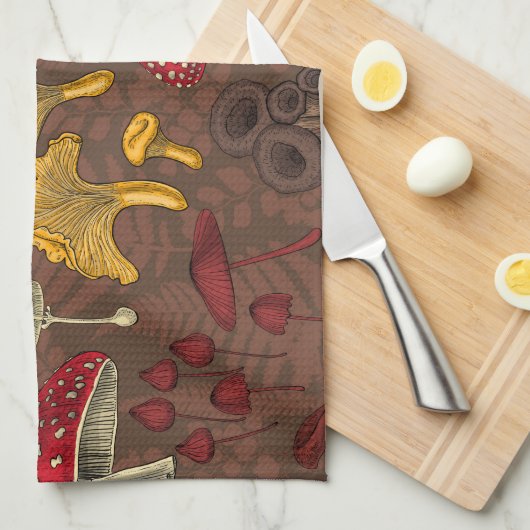 Wilde paddenstoelen op bruin theedoek (Quarter Fold)