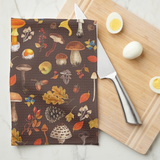 Wilde paddenstoelen op bruin theedoek (Quarter Fold)