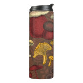 Wilde paddenstoelen op bruin thermosbeker (Gedraaid links)