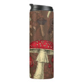 Wilde paddenstoelen op bruin thermosbeker (Geroteerd rechts)