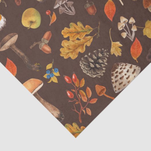 Wilde paddenstoelen op bruin tissuepapier (Detail)