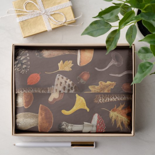 Wilde paddenstoelen op bruin tissuepapier (Geschenk)