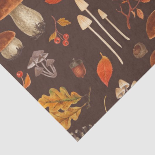 Wilde paddenstoelen op bruin tissuepapier (Detail)