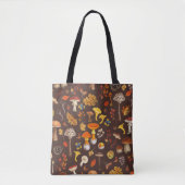 Wilde paddenstoelen op bruin tote bag (Voorkant)