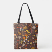 Wilde paddenstoelen op bruin tote bag (Achterkant)