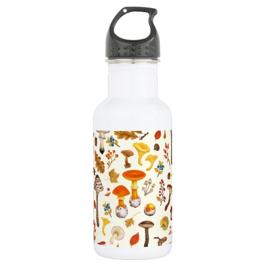 Wilde paddenstoelen op crèmekleurig waterfles (Voorkant)
