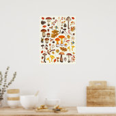 Wilde paddenstoelen op lichtgrijs poster (Keuken)