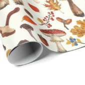 Wilde paddenstoelen op wit cadeaupapier (Rol Hoek)
