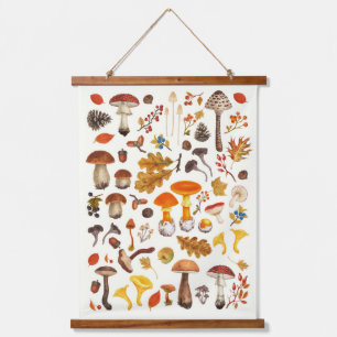 Wilde paddenstoelen op wit hangend wandkleed