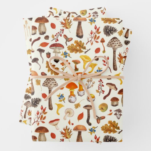 Wilde paddenstoelen op wit inpakpapier vel (In situ)