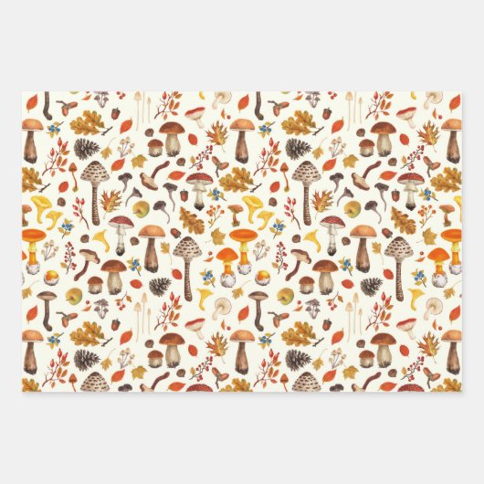 Wilde paddenstoelen op wit inpakpapier vel (Voorkant)
