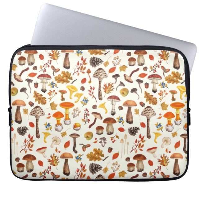 Wilde paddenstoelen op wit laptop sleeve (Voorkant)