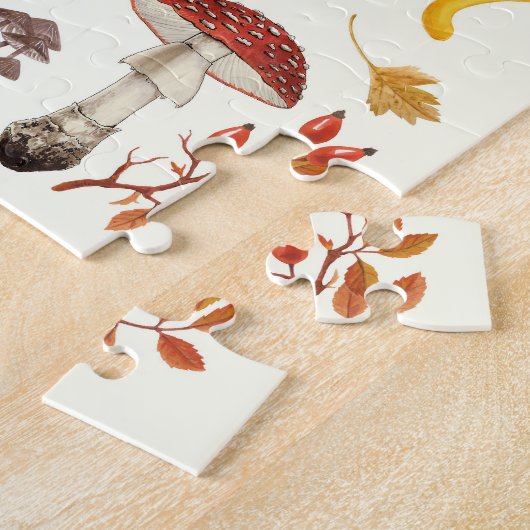 Wilde paddenstoelen op wit legpuzzel (Zijkant)