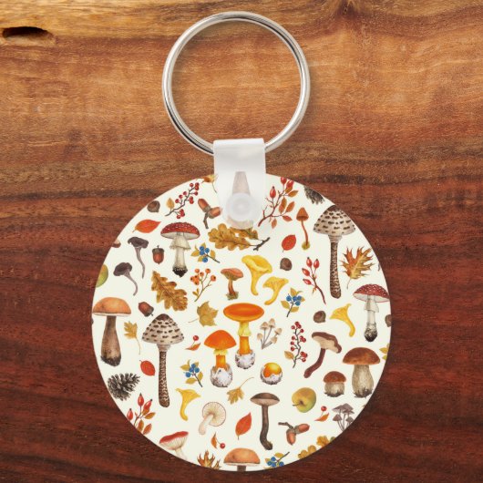 Wilde paddenstoelen op wit sleutelhanger (Achterkant)
