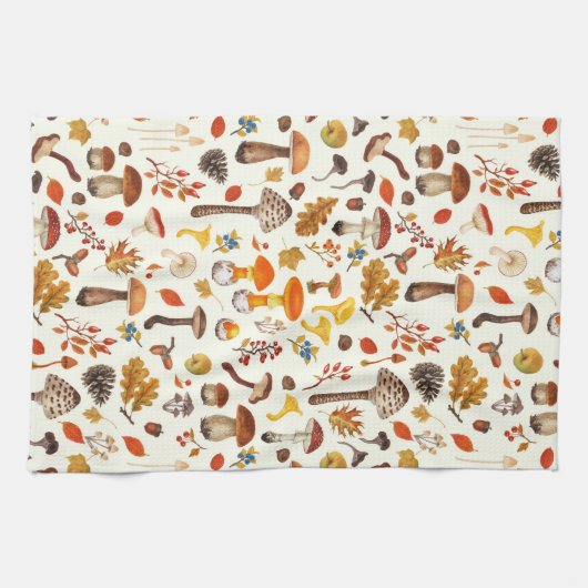 Wilde paddenstoelen op wit theedoek (Horizontaal)