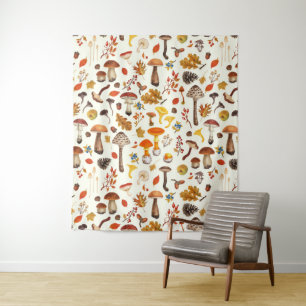 Wilde paddenstoelen op wit wandkleed