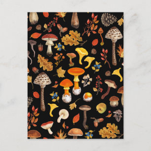 Wilde paddenstoelen op zwart briefkaart