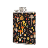 Wilde paddenstoelen op zwart heupfles (Links)