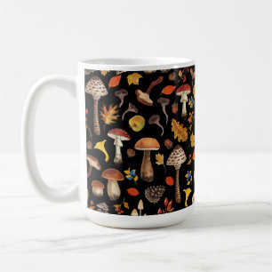 Wilde paddenstoelen op zwart koffiemok