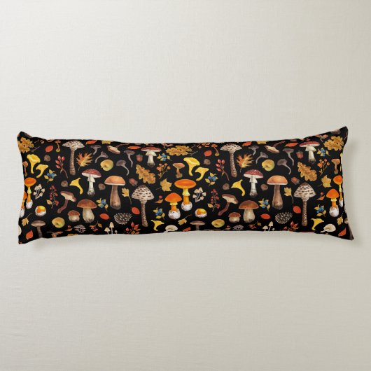 Wilde paddenstoelen op zwart lichaamskussen (Achterkant)