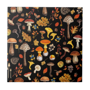 Wilde paddenstoelen op zwart tegeltje