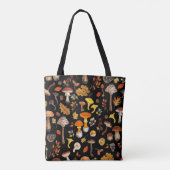 Wilde paddenstoelen op zwart tote bag (Achterkant)