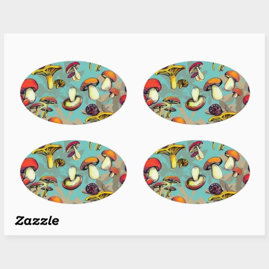 Wilde paddenstoelen ovale sticker (Vel)