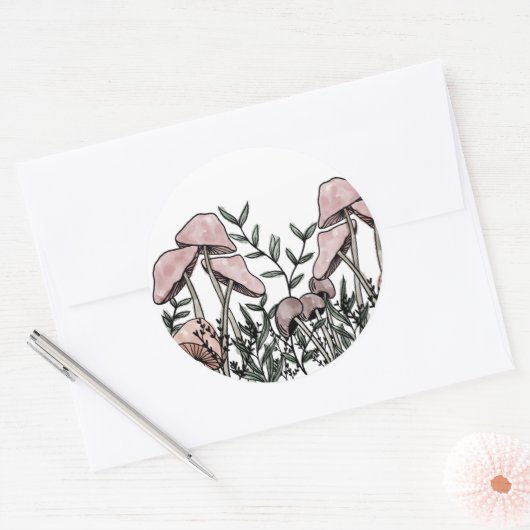 Wilde paddenstoelen ronde sticker (Envelop)