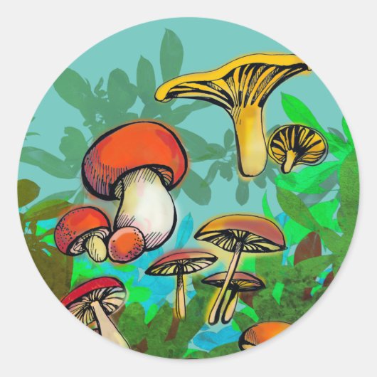 Wilde paddenstoelen ronde sticker (Voorkant)