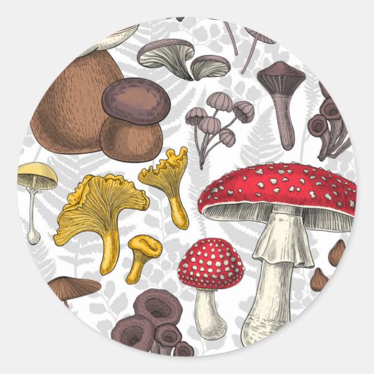 Wilde paddenstoelen ronde sticker (Voorkant)