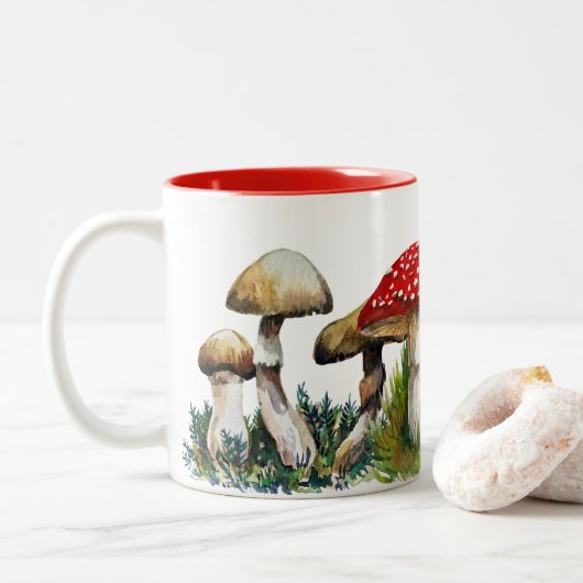 Wilde paddenstoelen tweekleurige koffiemok (Met donut)